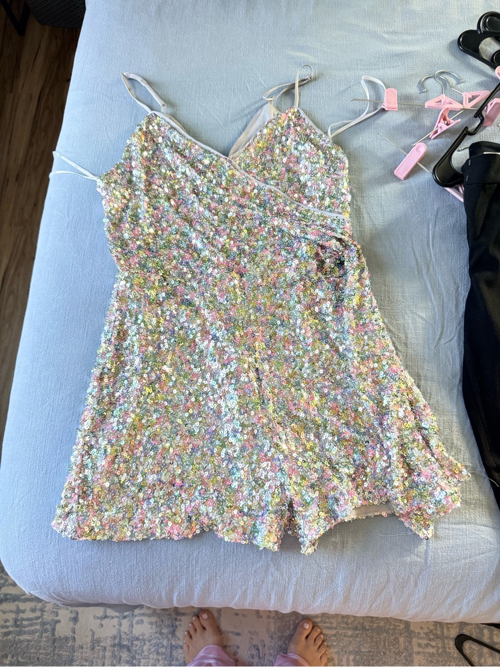 Lulu's Pastel Sequin Wrap Romper